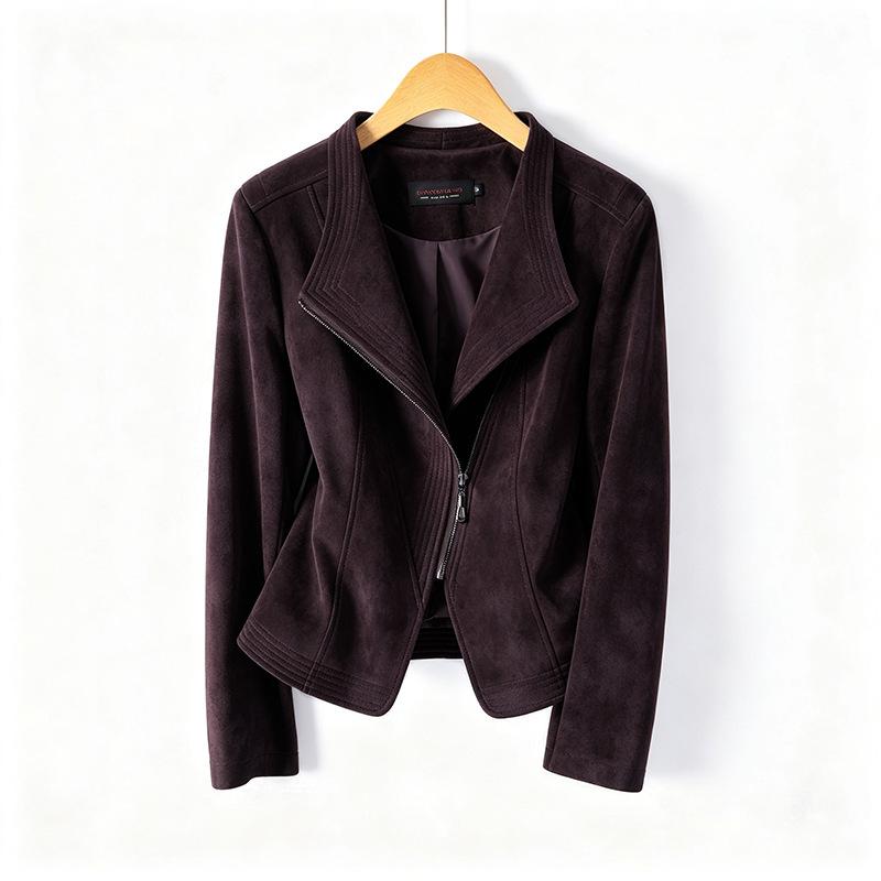 Women`s Faux Leather Jacket Solid Color