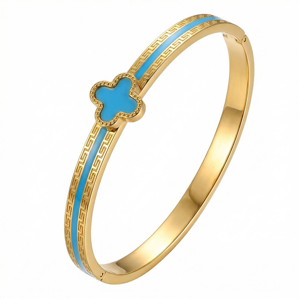 Γυναικείο Βραχιόλι Τιτανίου με Επιχρύσωση, Ανθεκτικό στο Χρώμα, Τετράφυλλο Τριφύλλι