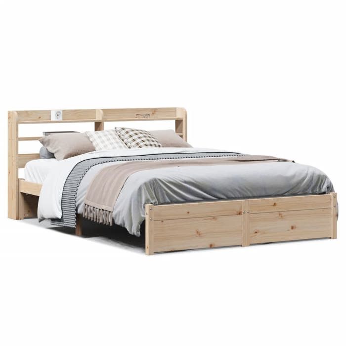 VidaXL Bed Frame with Headboard 150x200 Cm Solid Pine Wood, Bed, Solid Wood Bed Frame, Bedroom Furniture At 3306738