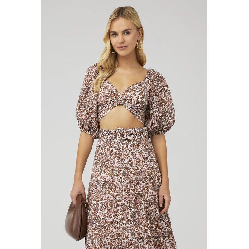 

Australian Fashion Brand Mi * Nkpink Puff sleeve Low Cut Strap Top Top Printed/single top XS