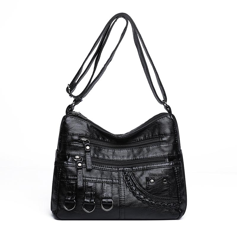 Women's Soft Leather Crossbody Bag Middle-Aged Mother Bag Multi-Layer Shoulder Bag