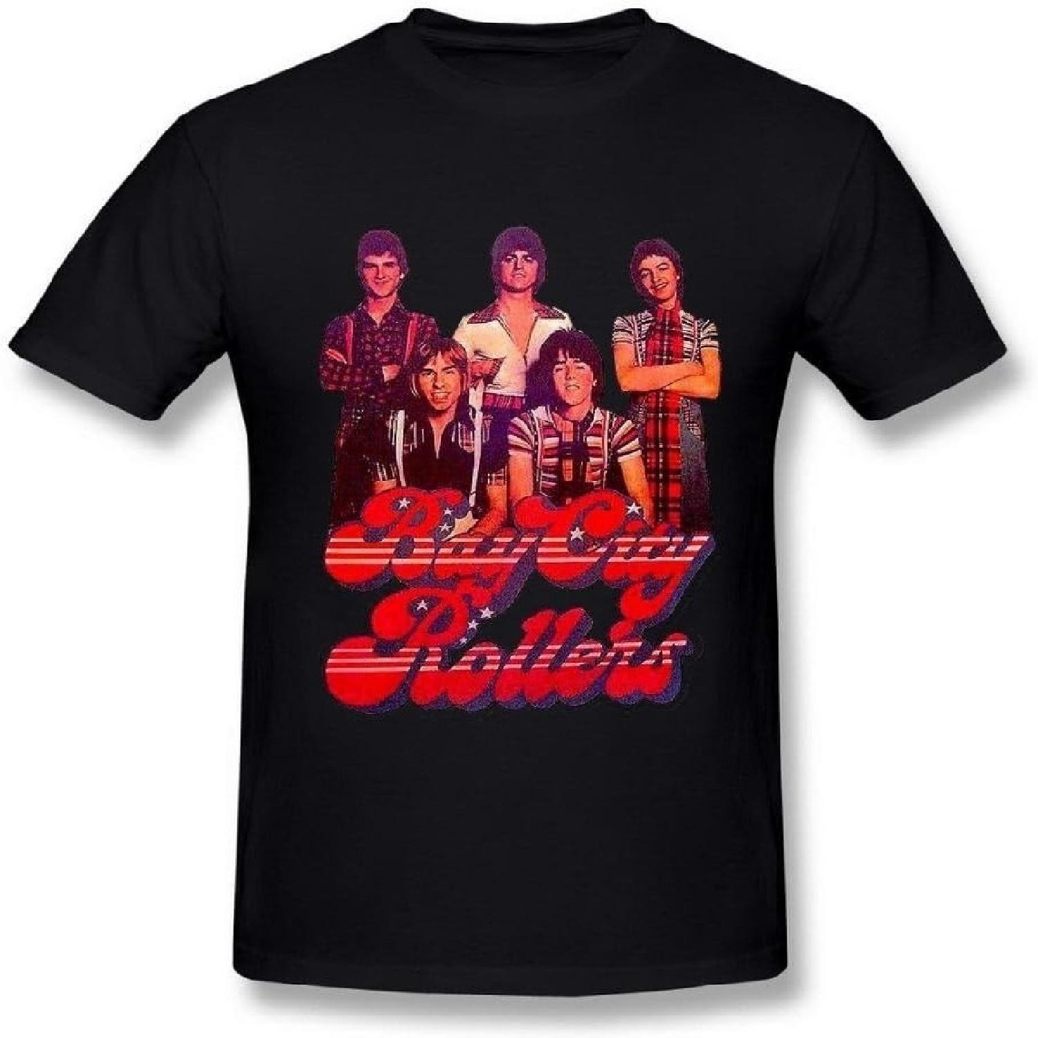 AICH Men s Bay City Rollers Band Logo Black T Shirt Size L S