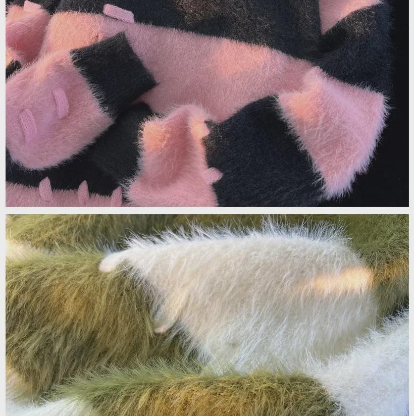 Maglione da Uomo Autunno/Inverno Giapponese in Pile di Visone Glutinoso a Righe - Design Accogliente e Stile Rilassato