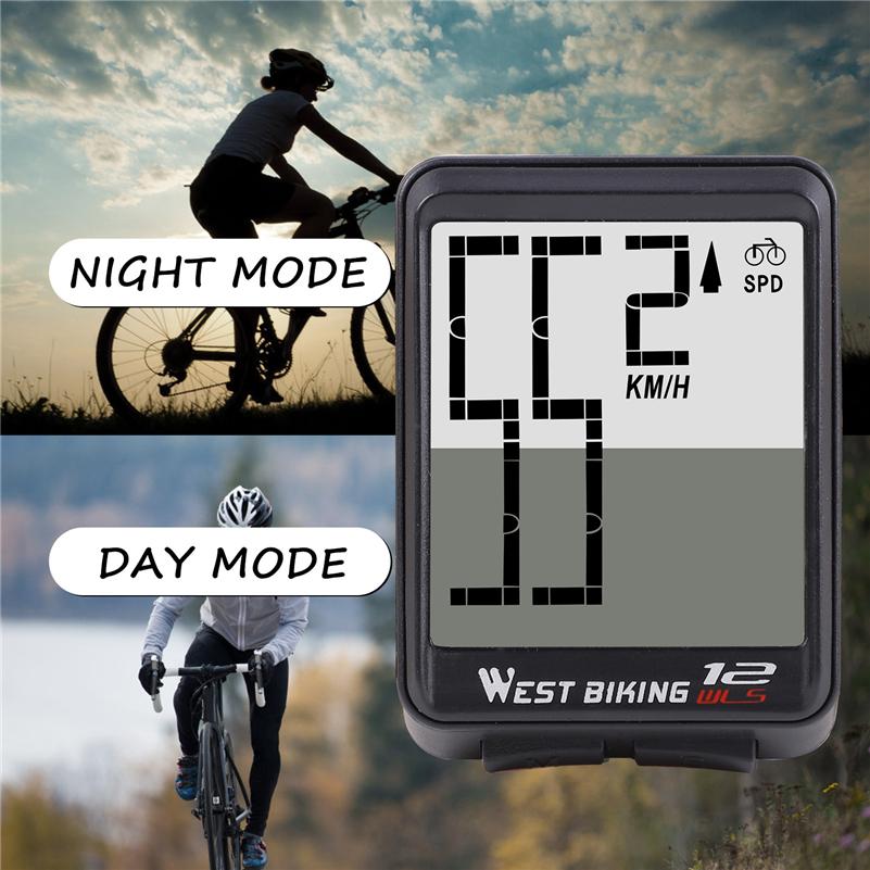 WEST BIKING Wireless Road Bike Computer Large Screen Bicycle Speedometer White Backlight Waterproof Odometer Cycling Stopwatch