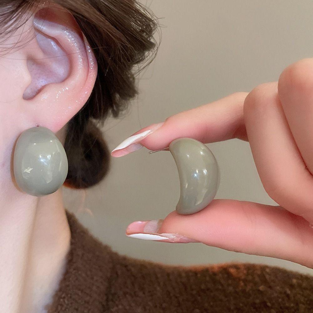Vintage Chunky Ellipse Ear Studs Exquisite Elegant Ellipse Earrings Semi-Circle Earrings Women