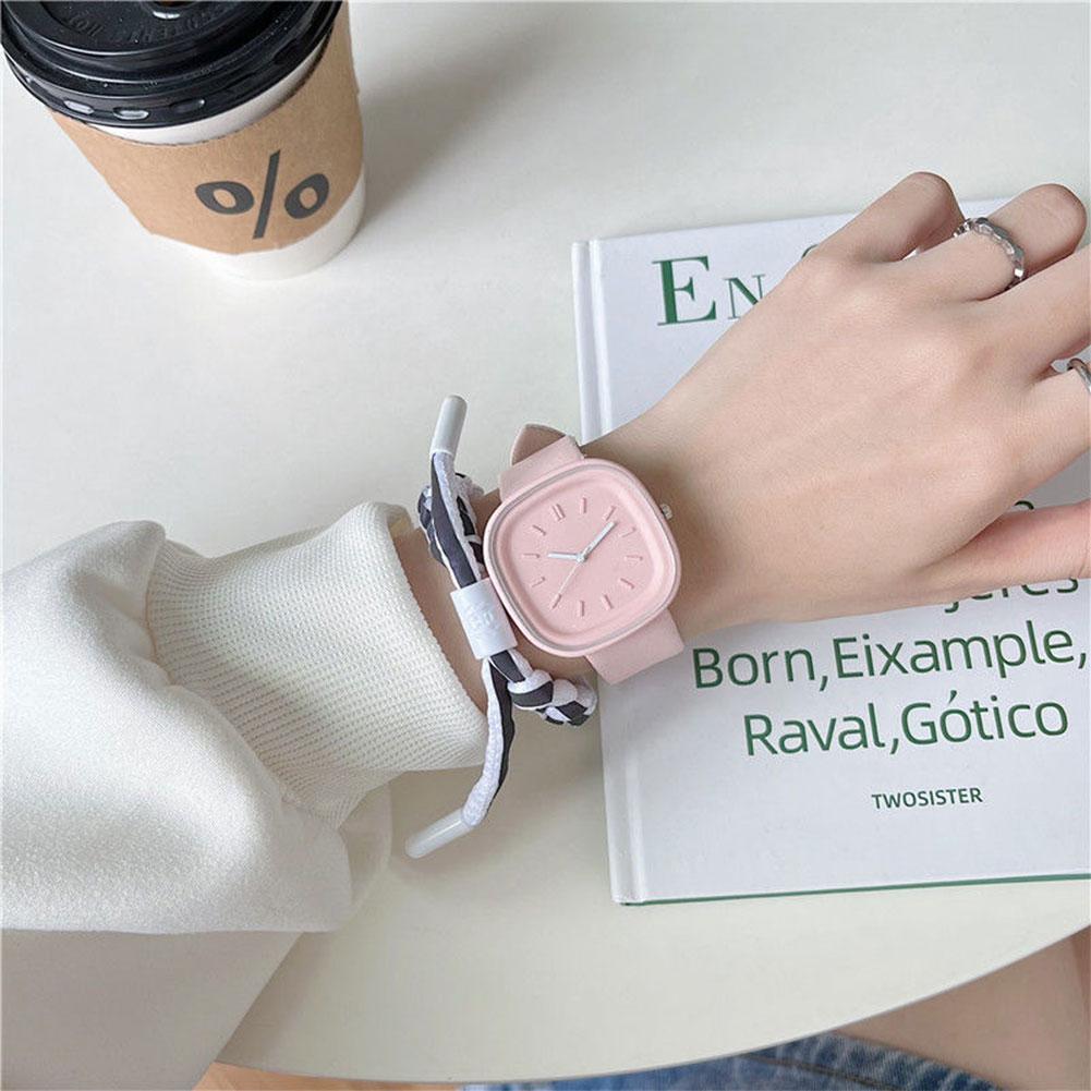 Creative Fashionable Macaron Color Square Watch Multicolored PU Watchband Quartz Watch Women Casual Watch
