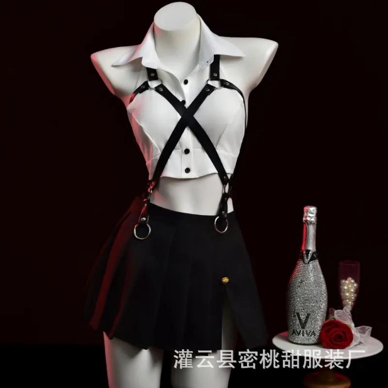 Sexy lingerie sexy split short-sleeved top pleated skirt cosplay pure college wind sailor uniform