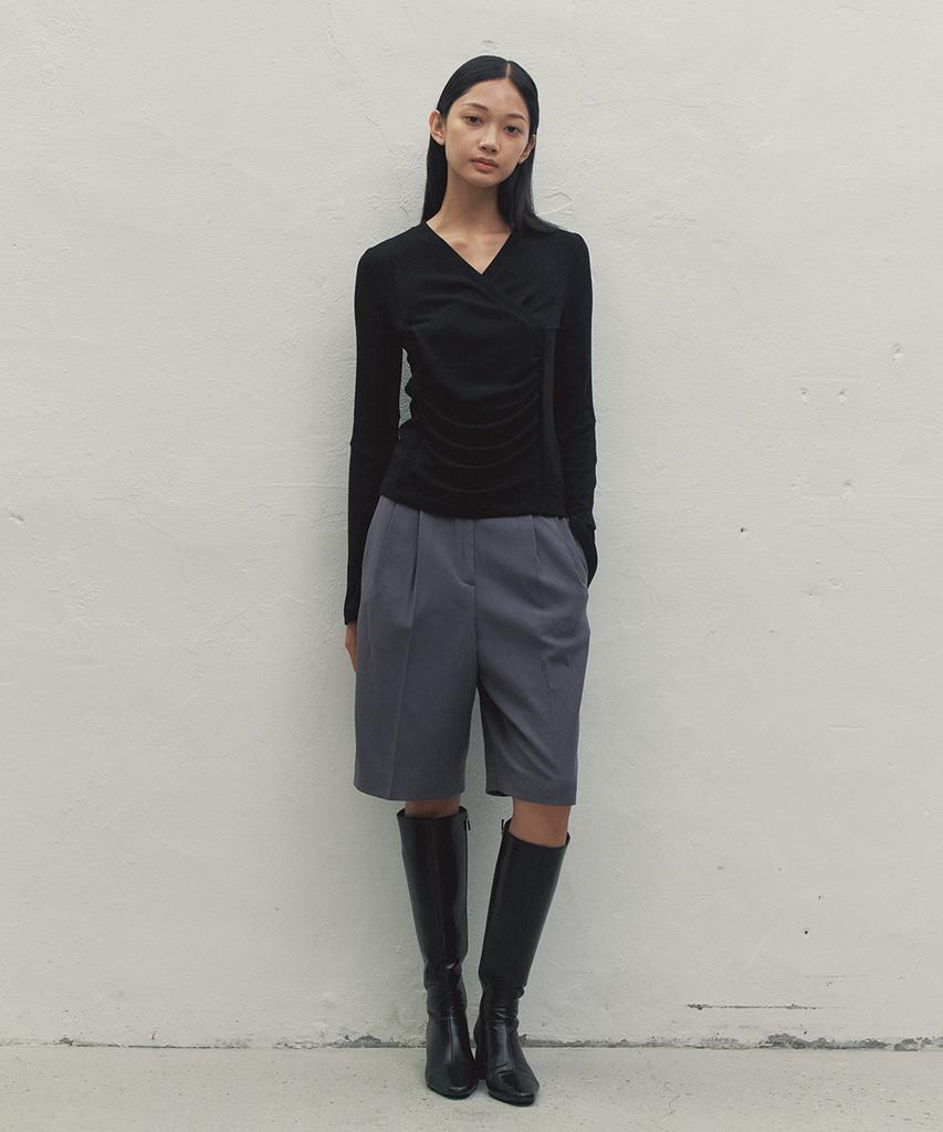 MAKE A TOAST Drape Shirring Top Black Mbdfto006Bk