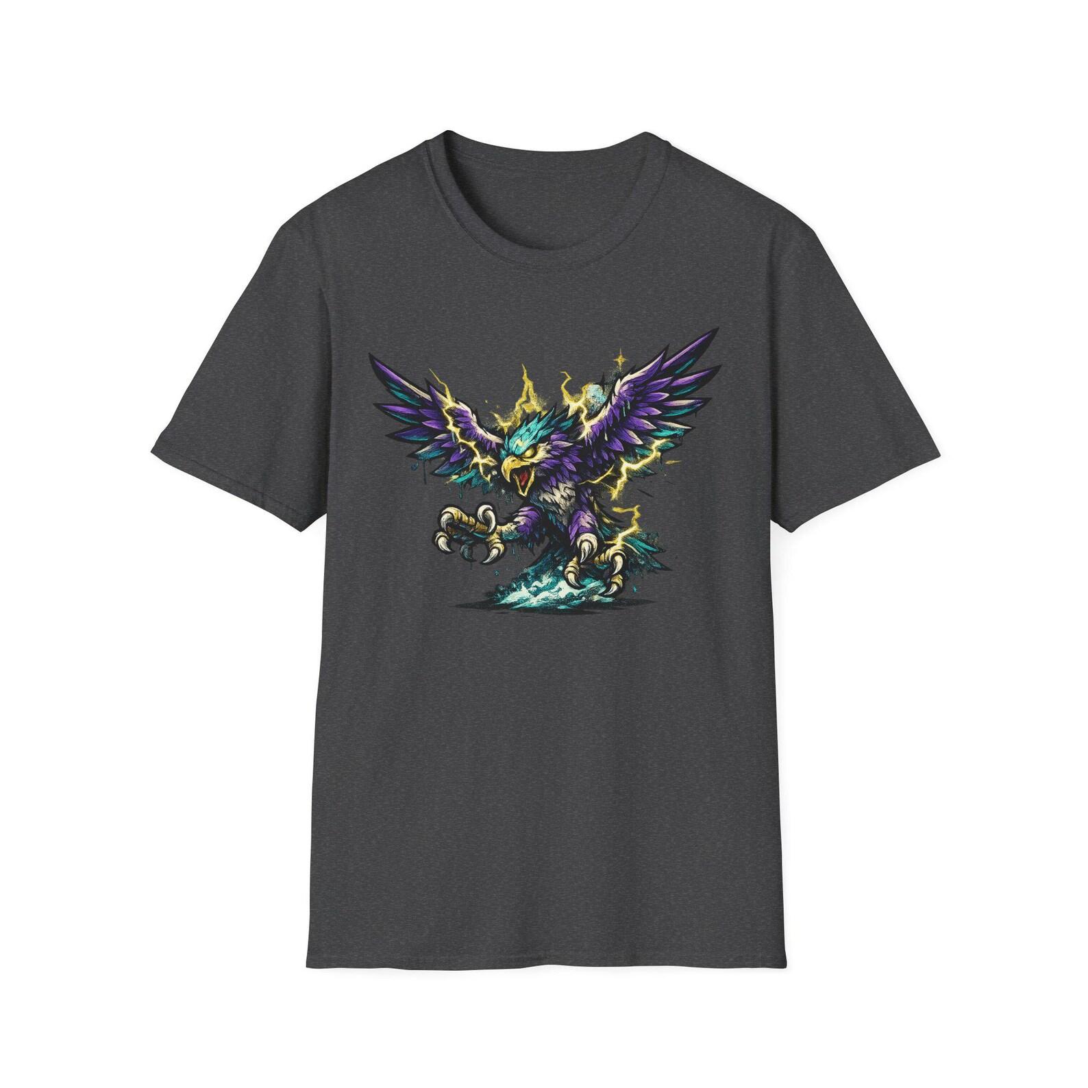 Electric Thunderbird T-Shirt | Mythical Lightning Storm Bird Graphic Tee | Fantasy Dark Art Shirt XL