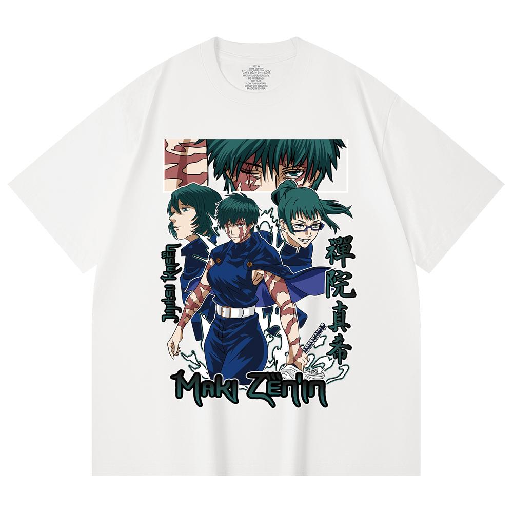 230 Gsm 100% Cotton Jujutsu Kaisen V43 Maki Print Unisex Heavy Cotton T Shirt