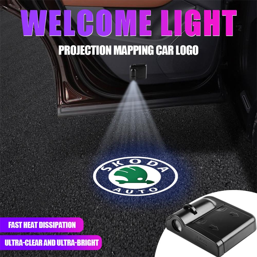 1/2Pcs Car Door Welcome Light Projector Lamp Accessories For Skoda Kodiaq Octavia Fabia Karoq Enyaq Kamiq Superb Scala Rapid RS kyhj94