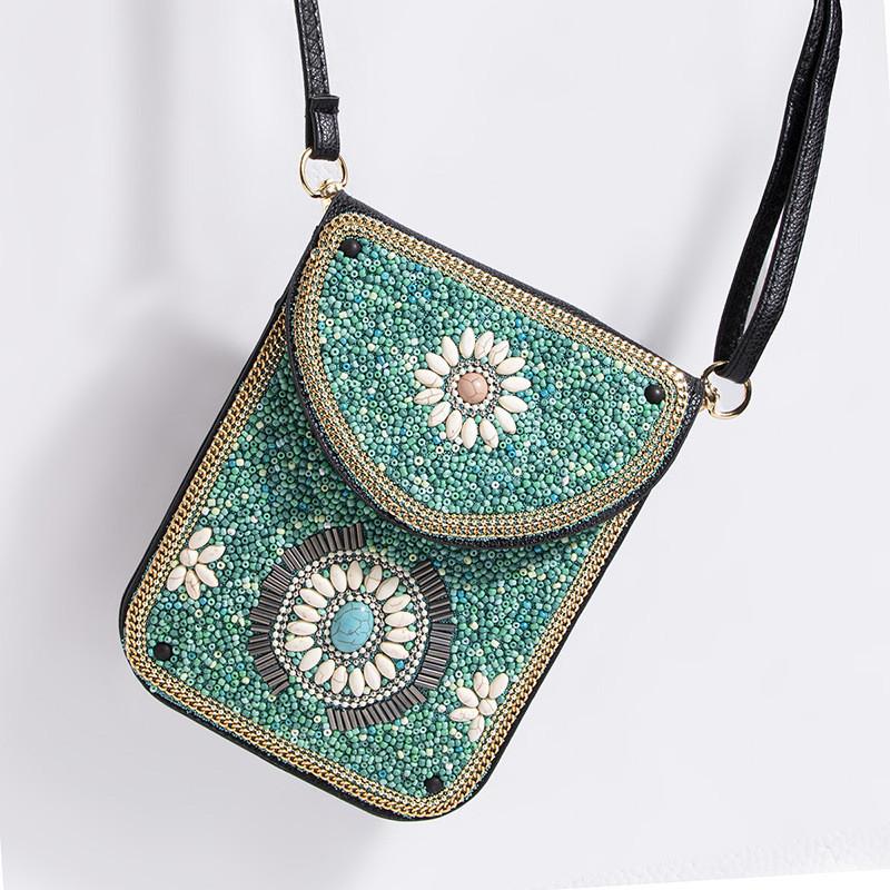 Bohemian Style Pu Flower Embellished Shoulder Bag With Magnet Closure For Daily Use