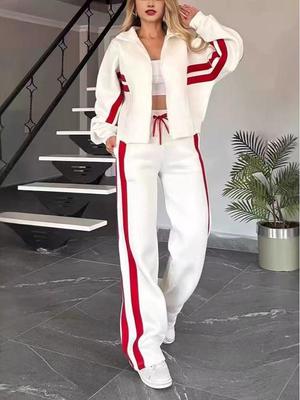 2025 Europese Kleurblok Anti-Aging Tweedeelig Herfst Casual Sportkleding