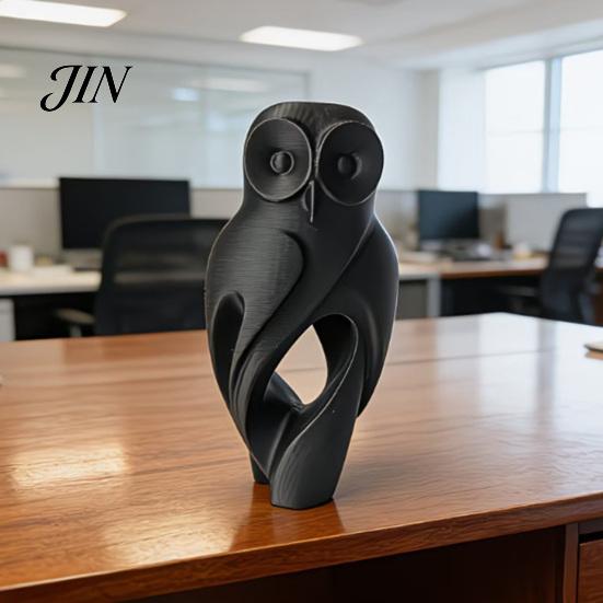 Home Decor Accent Piece 3D Printed Owl Figurine, Hollow Modern Art Sculpture with Matte Black Finish, Desktop Figurine Minimalist Desk for Office