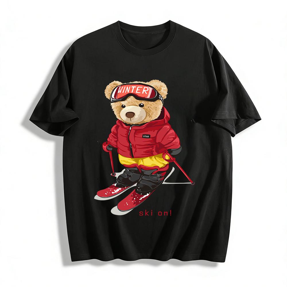 

Cute Winter Ski Bear Print Casual Sweatshirt For All Ages Pure cotton T-shirt XXS