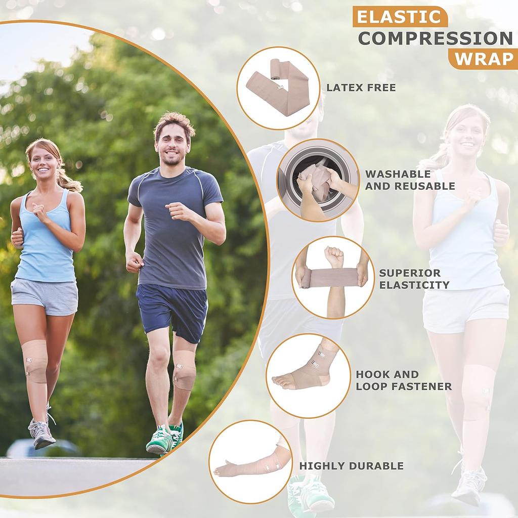 Elastic Bandage Wrap,4 Pack Premium Compression Bandage Rolls + 10 Extra Clips,2 Rolls Of Each Size(4 Inch & 3 Inch X 5 Feet)