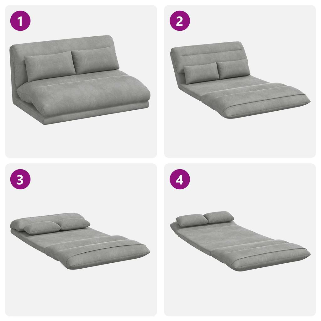 Adjustable Floor Footstool Light Grey Velvet