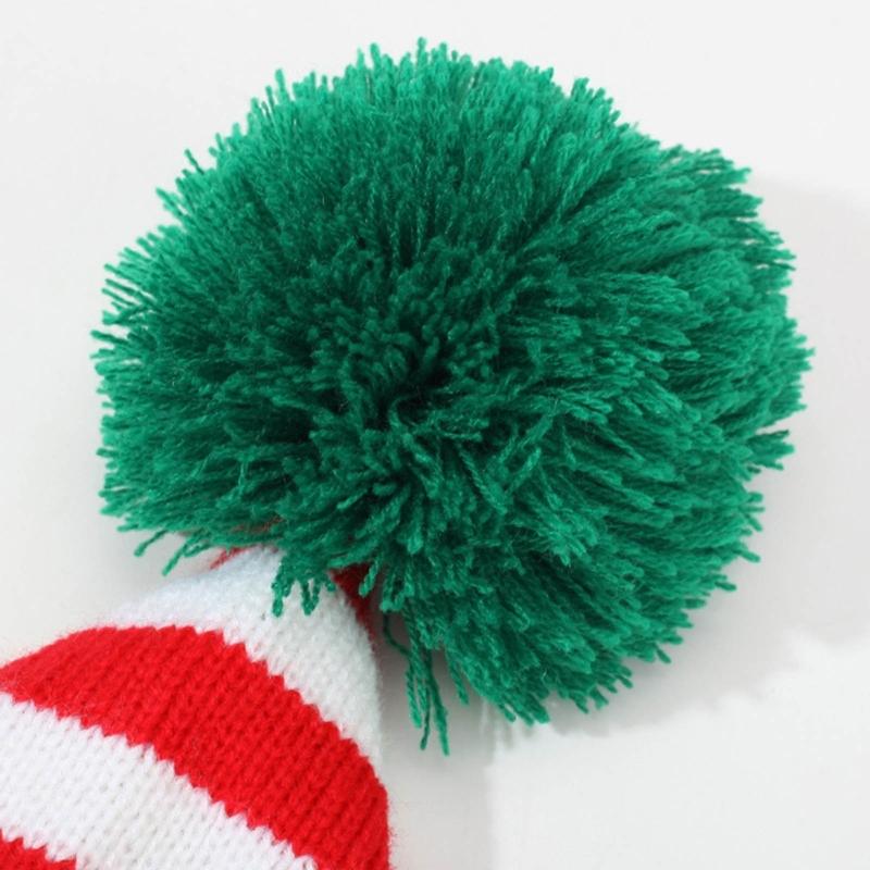 Knitted Acrylic Christmas Hats striped With Ear Top Winter Outdoor Wool Ball Daily Wear