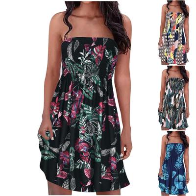 Mode für Damen Sommer Casual Printed Wrap Brust Strand Rock Plissee Sexy Kleid