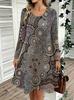 Spring Autumn Women Dress Casual Long Sleeve O-neck 3D Print Loose A-Line Dress Oversized Home Wear Robe