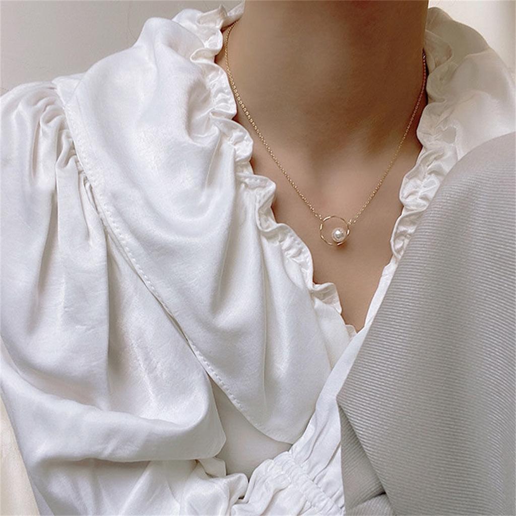 Imitation Pearl Geometric Simple Design Thin Necklace Collarbone Chain for Women Girl