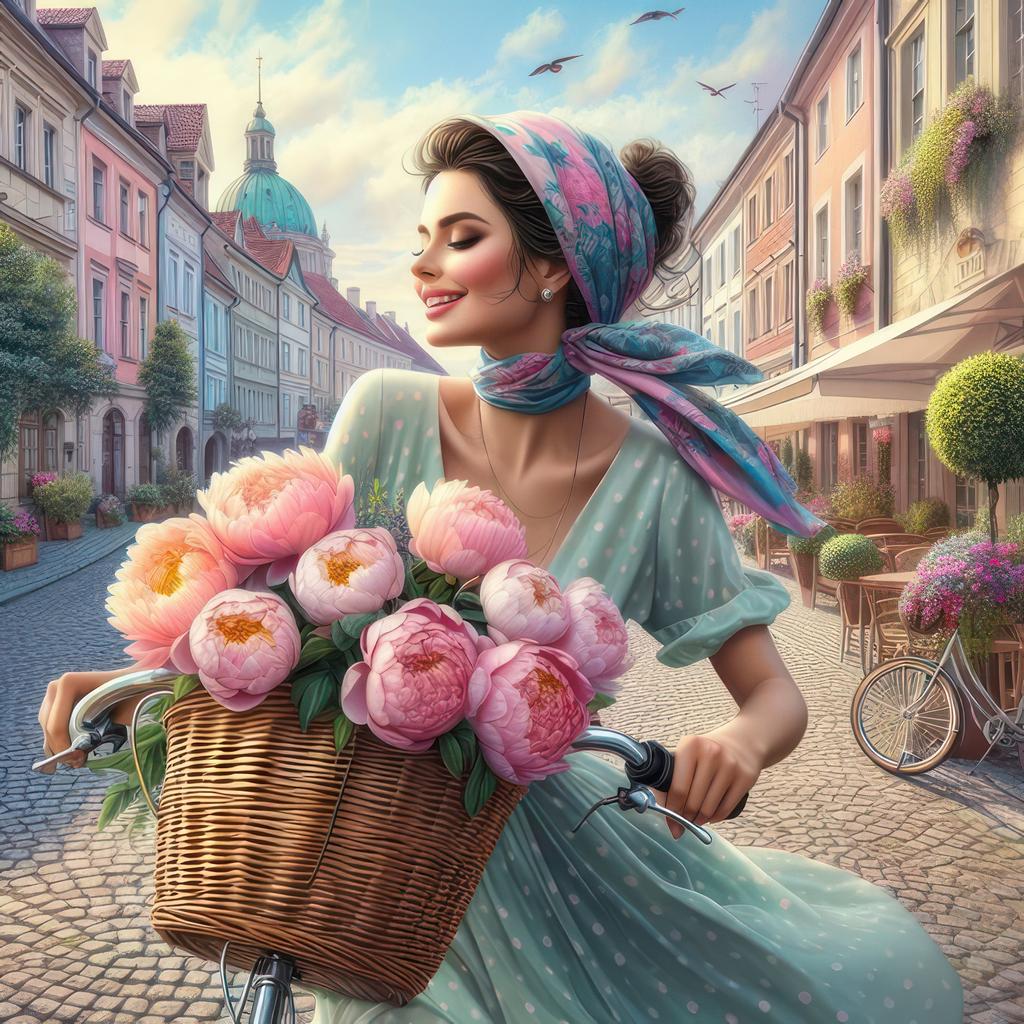 The Girl and Flowers On The Street Diamond Painting 5d Full Square Round Diamond Embroidery Woman Landscape Mosaic Cross Stitch Kits Home Decor J4017