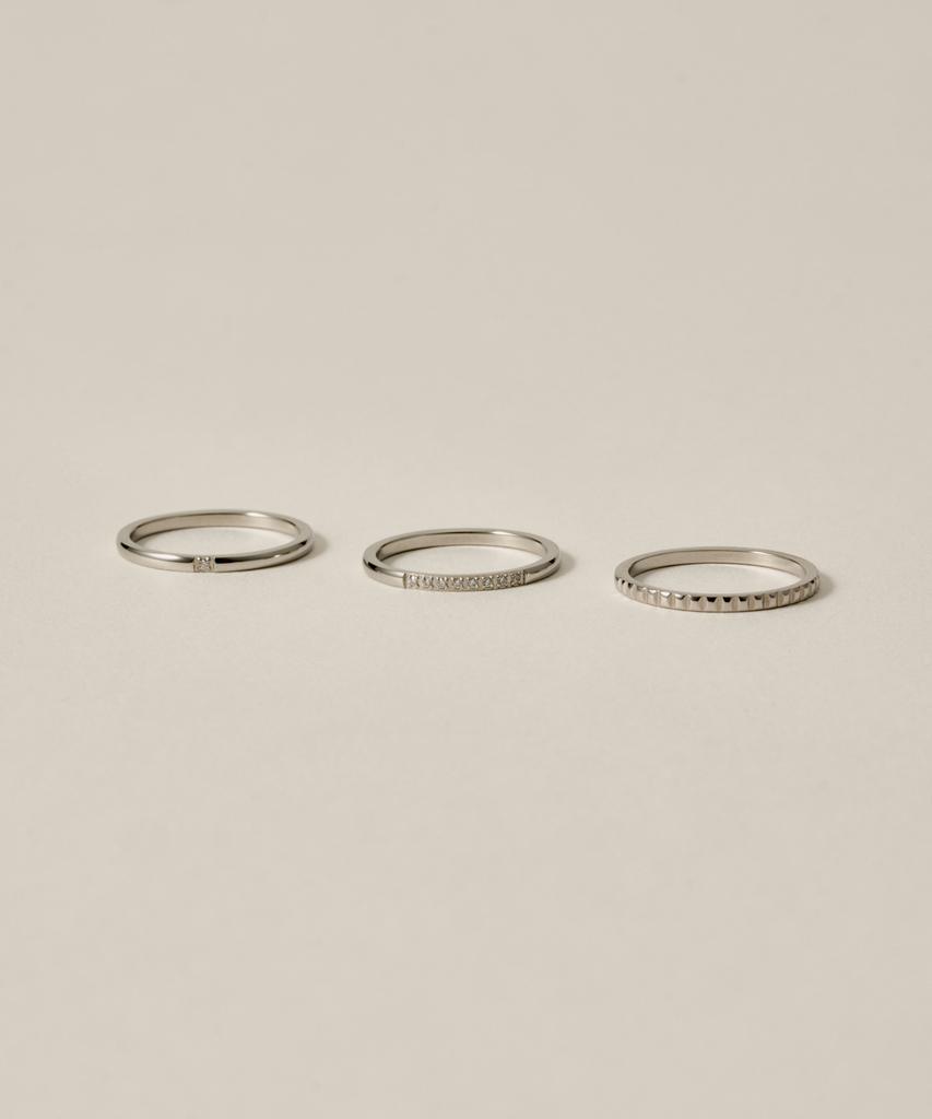 Novice Tokyo Slim Cubic Ring 3-Set Cz Ring 3 Set [Stainless] / Silver