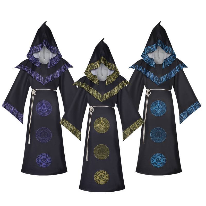 Costume Cosplay Veste da Mago Fantasy per Halloween e Spettacoli Teatrali in Materiale Poliestere