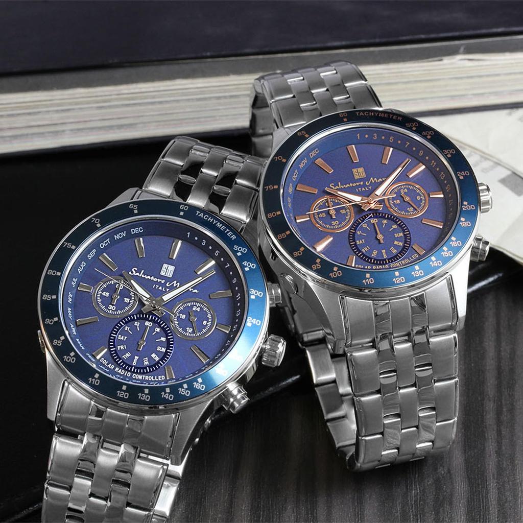 Radio Limited Italian Silver X [Salvatore Marra] Wristwatch, Solar, Chronograph, Edition, Brand, Blue, Men's, SM14117-SSBLSV
