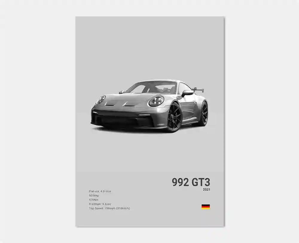 Pop Black And White German Luxury Sports Car Poster Wall Art 911 GT3 RS Turbo Canvas Print Garage Living Room Decor