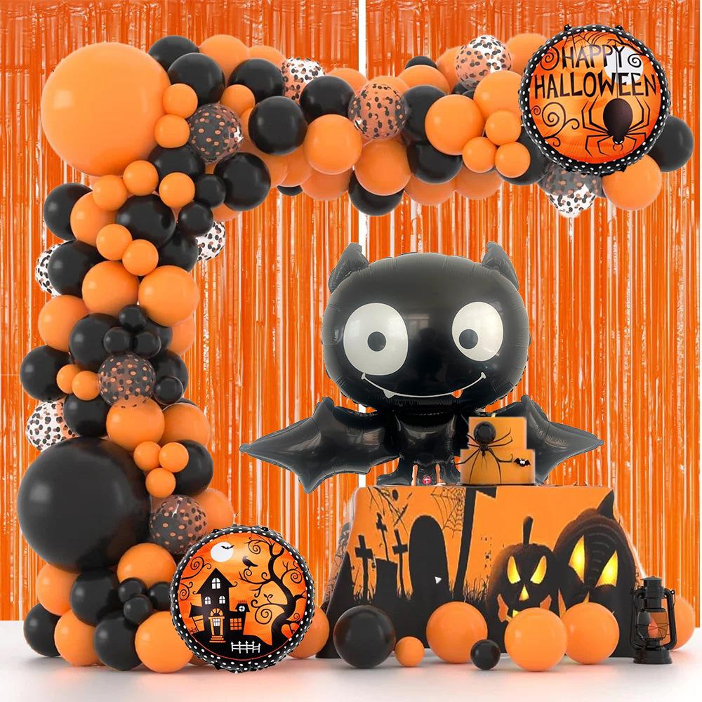 Halloween Balloon Wreath Pumpkin Aluminum Film Black Orange Latex Balloon Chain Rain Curtain Package Holiday Party Scene Decoration