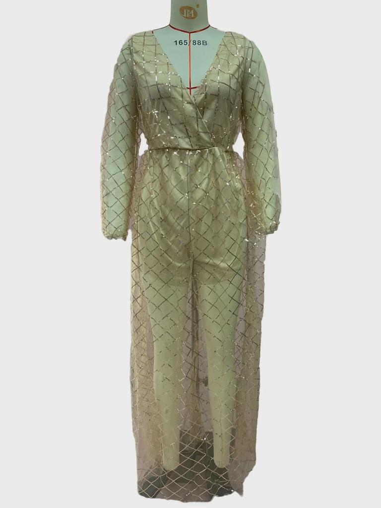 2025 Winter European & American Women's Sexy V-Neck Backless Gold-Stamped Dress