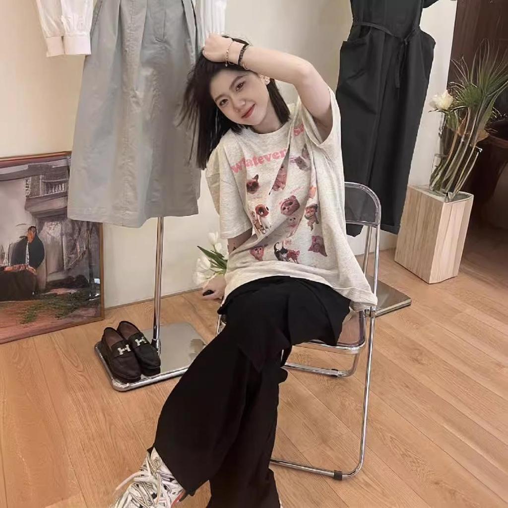 Plus Size Cotton Cartoon T-Shirt - Women's Trendy Short Sleeve Straight Shoulder Top