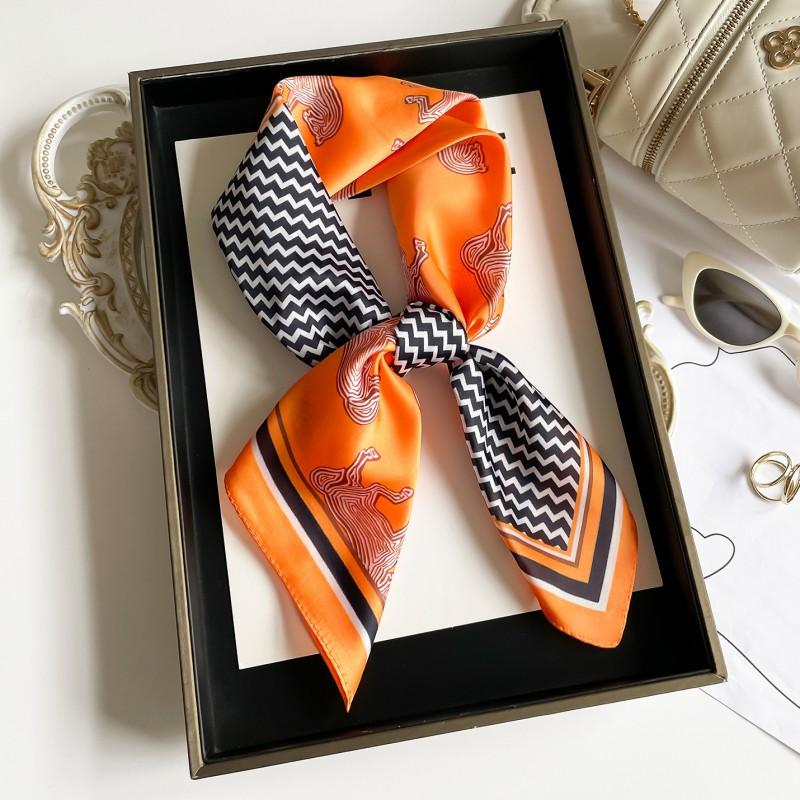 Elegant Silk Square Scarf Women - Lightweight Neck Wrap Sun Protection Stylish Accessory In Navy Blue Black Beige Red
