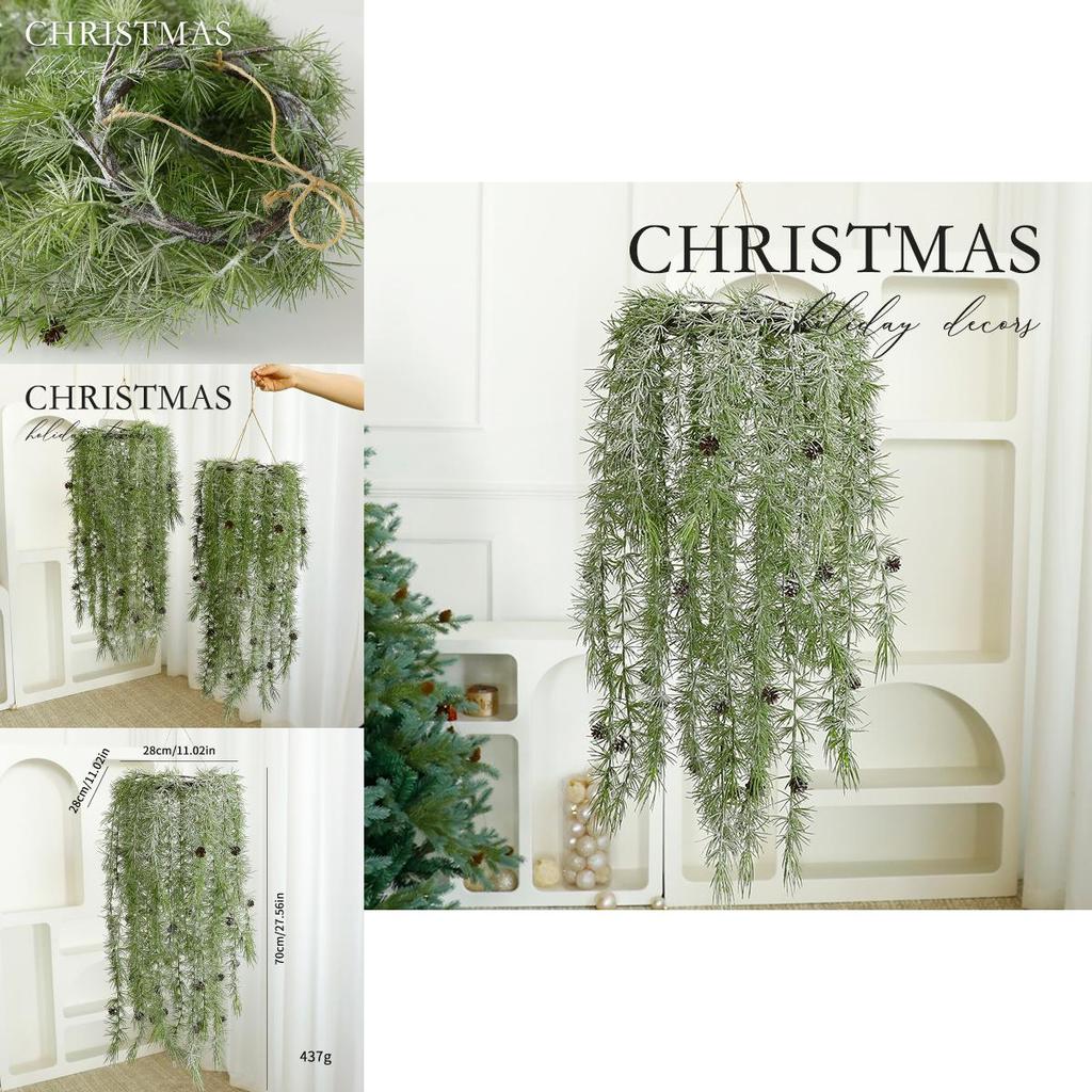 Plastic Greenery Hanging Vine Basket With Christmas Holiday Accent For Home And Office