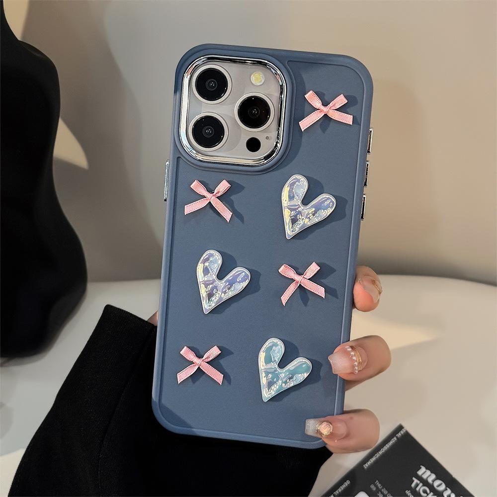 Gentle Love Bow 16promax Mobile Phone Case Iphone17 Three Dimensional 11 Suitable for Apple 13 Temperament 14 Soft