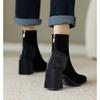 Fashion Vintage Square Toe Block Heel Booties Women French Color Block Rear Zip Simple Heel Single Boots Ankle Boots