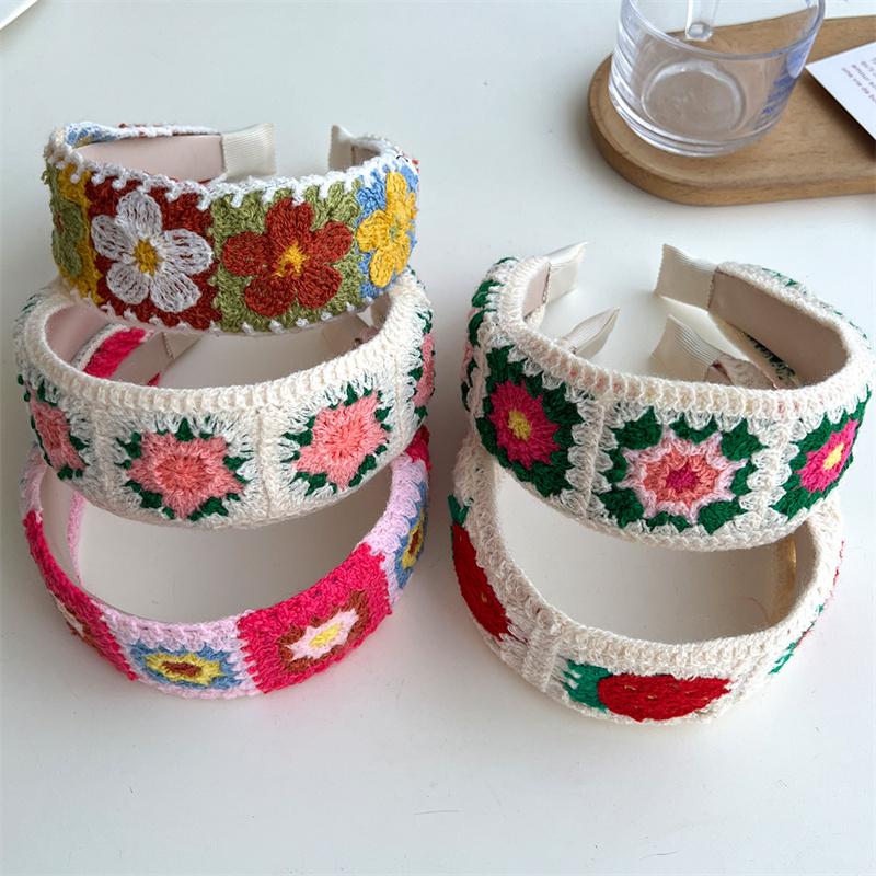 Pretty Knitting Floral Embroidery Tape Knotted Hairbands for Women Girls Shopping Party Photography Head Wears