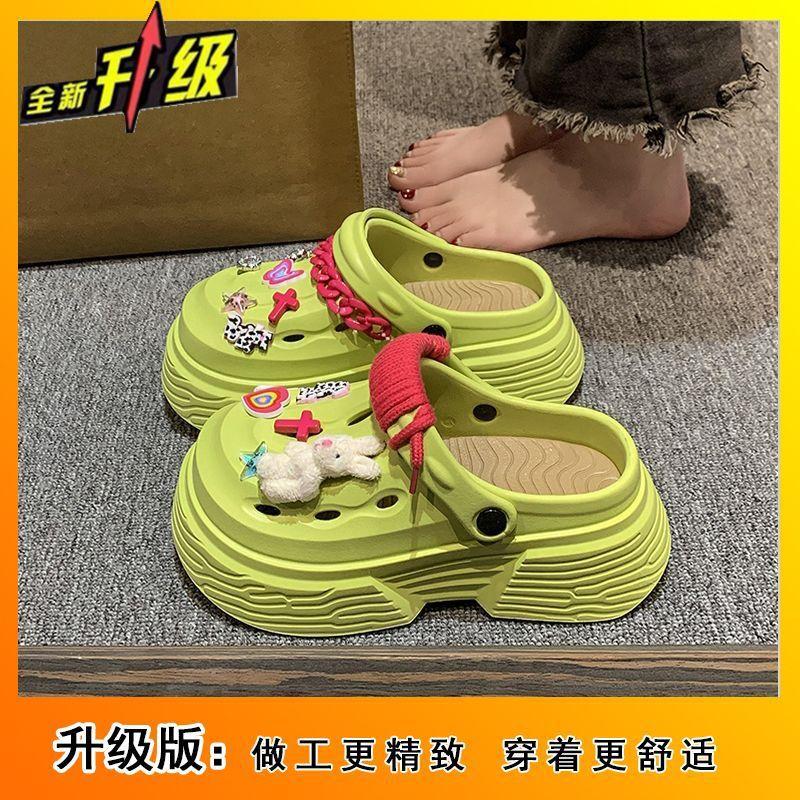 Internet celebrities heighten baotou semi-cool slippers women's summer 2025 new fashion muffin thick-soled hole shoes women's outer wear