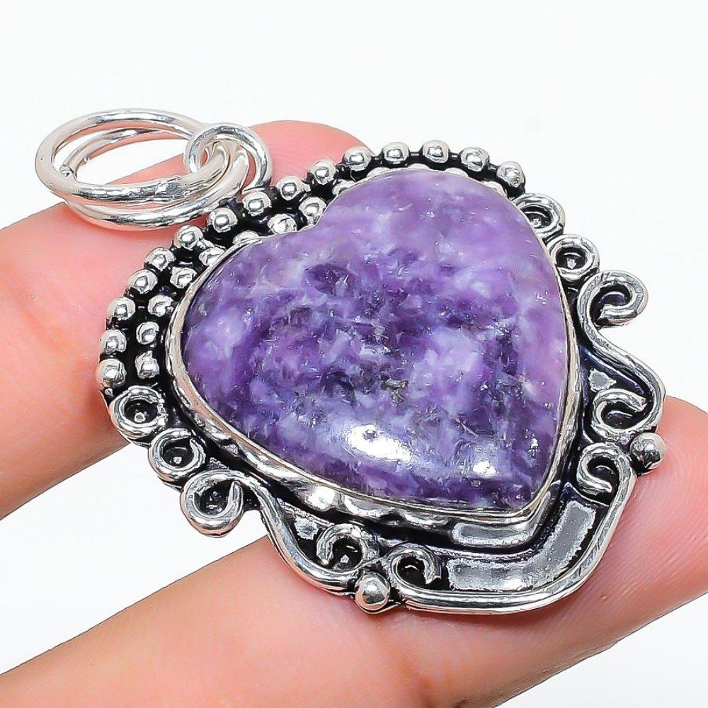 Natural Lepidolite Stone Gemstone 925 Sterling Silver Gift Pendant 2.01" V5m47