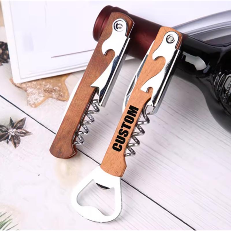Wooden Wine Bottle Opener Groomsmen Wedding Party Gifts 4 In 1 Wine Corkscrew with Foil Cutter Blank DIY Engraving Wood