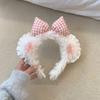 Cute KT Cat Bow Plush Headband for Women, Photo Hair Clip, High Top Headband, Face Washing Accessory