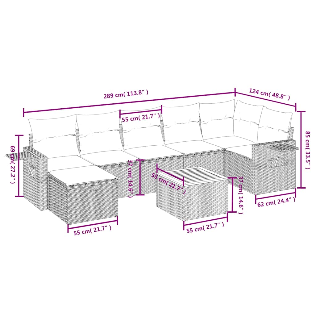 8 piece Garden Sofa Set with Cushions Black Poly Rattan