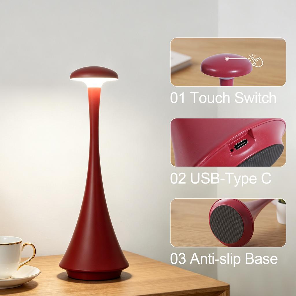 Mushroom Table Lamp Rechargeable Wireless Touch Lamp Creative Desk Lamps Bedroom Atmosphere Light