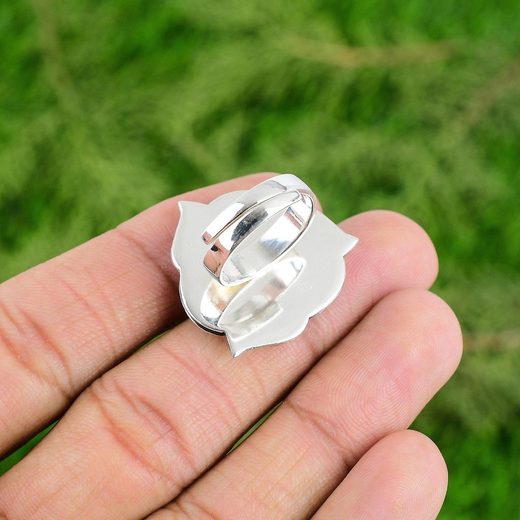 Natural Labradorite Stackable Flower Adjustable Ring 925 Silver For Women