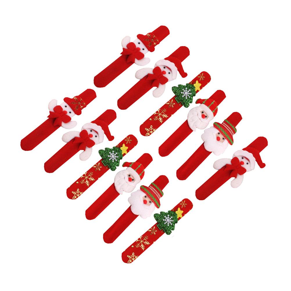10pcs Kids Snap Bracelet Christmas Santa Snowman Elk Design Slap Wristband Party Favor Gift For Children Christmas Snap