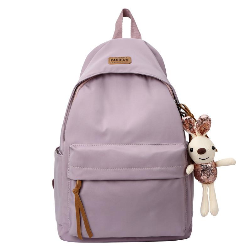 

Casual Nylon Student Backpack With Pouch For High School And College Students розовый