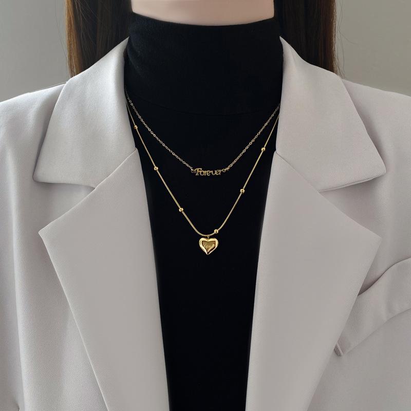 316L Stainless Steel New Fashion Upscale  2 Layer Forever Love Charms Beaded Chain Choker Necklaces & Pendants For Women