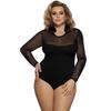 "European & American Plus Size Sexy Mesh Long Sleeve Open Crotch Bodysuit for Women”