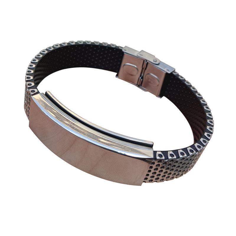 European & American Men's Engraved Stainless Steel & PVC Magnetic Bracelet